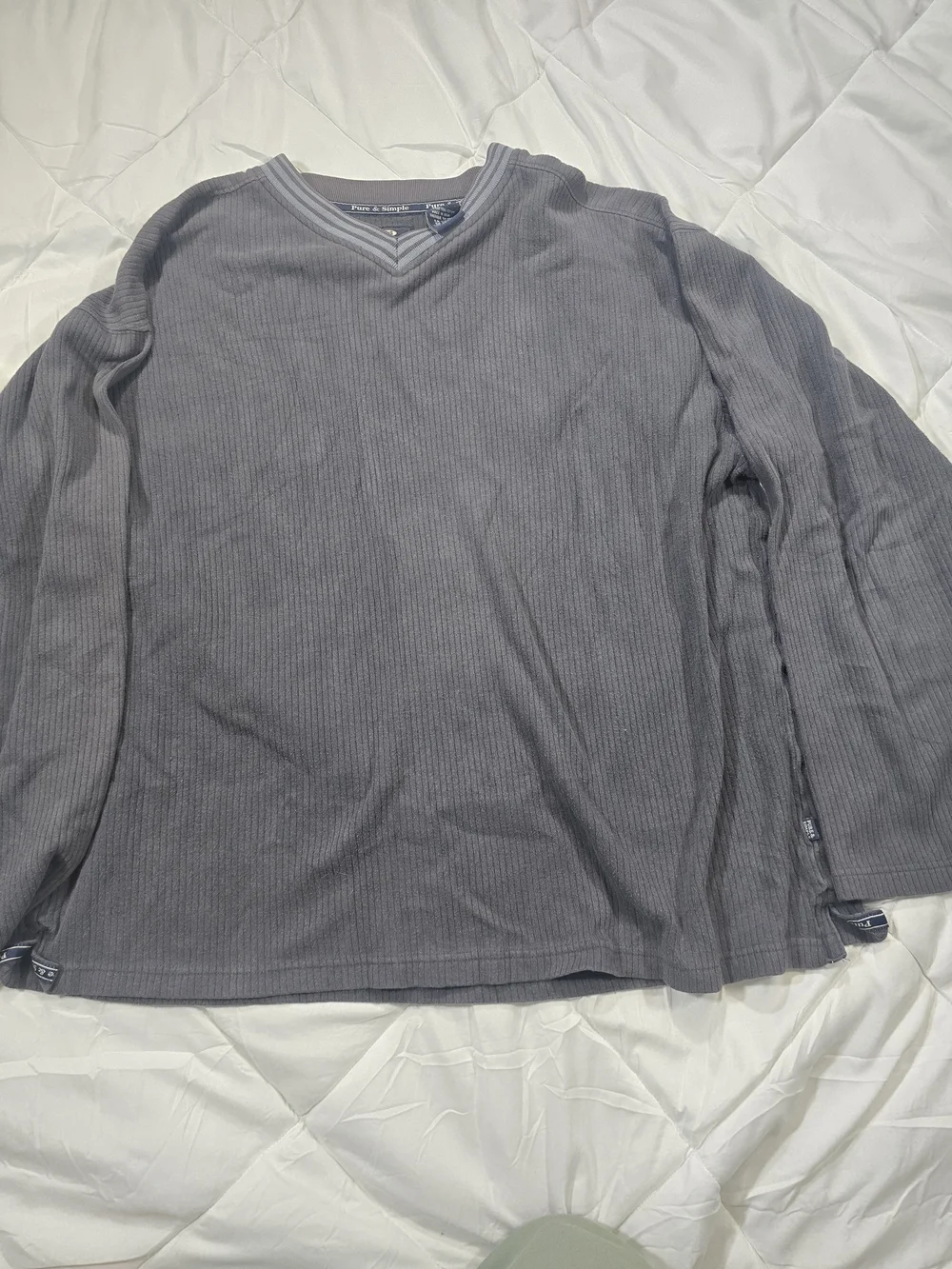 VINTAGE PURE & SIMPLE Men's Ribbed Gray V-Neck Sweater Size Large